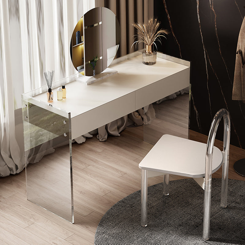 Zeitgenössische 2 Schubladen Eitelkeitstisch mit Spiegel & Stuhl Clear Clear Acryl -Waschtisch -Set