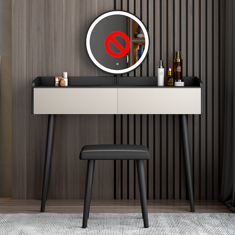 Contemporary Stone Makeup Dressing Table 2-Drawer Vanity Table Set Makeup Vanity & Stools 39"L x 17"W x 31"H Black Khaki Clearhalo 'Bedroom Furniture' 'furn' 'furn_makeup_vanities' 'Furniture' 'Makeup Vanities' 'makeup_vanities' 5631747