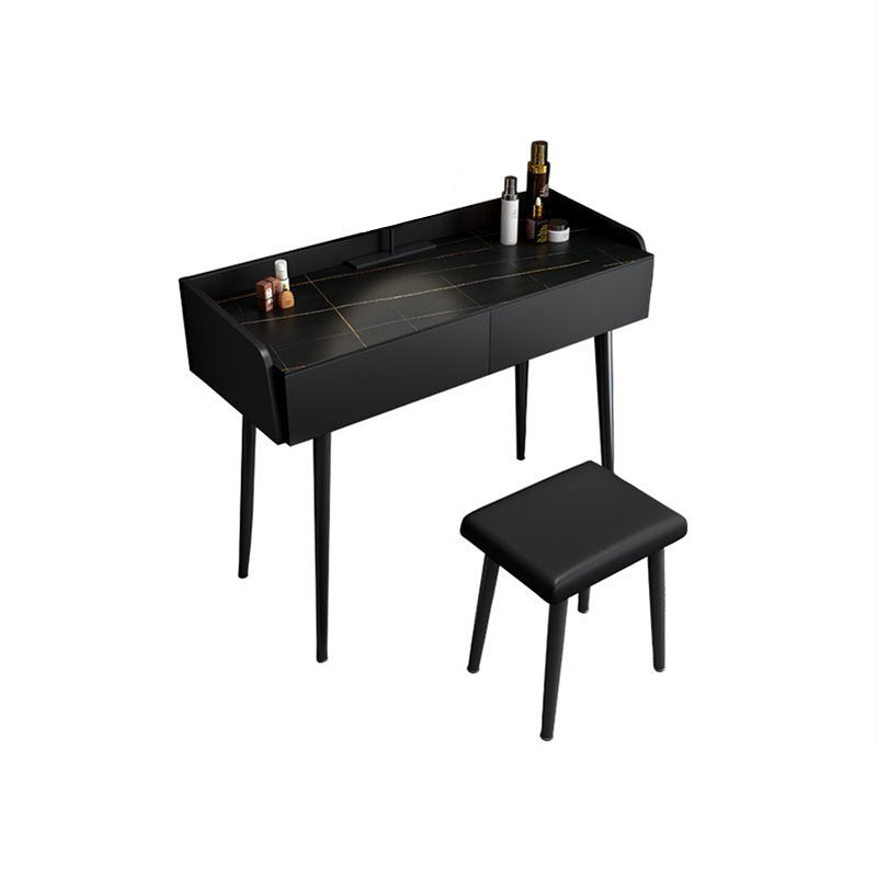 Contemporary Stone Makeup Dressing Table 2-Drawer Vanity Table Set Makeup Vanity & Stools 31"L x 17"W x 31"H Black Clearhalo 'Bedroom Furniture' 'furn' 'furn_makeup_vanities' 'Furniture' 'Makeup Vanities' 'makeup_vanities' 5631754