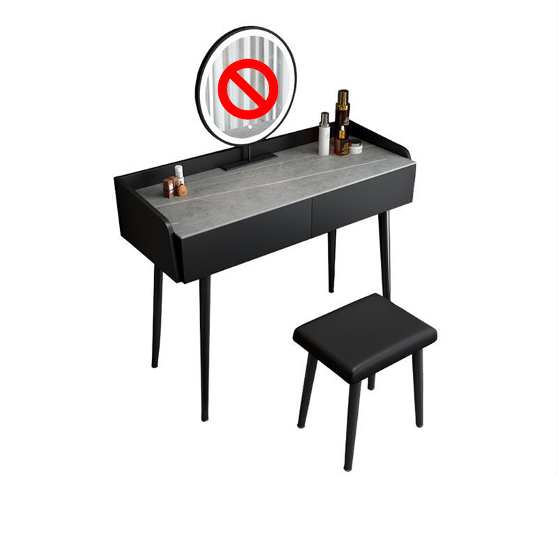 Contemporary Stone Makeup Dressing Table 2-Drawer Vanity Table Set Makeup Vanity & Stools 35.4"L x 16.5"W x 31.5"H Black Gray Clearhalo 'Bedroom Furniture' 'furn' 'furn_makeup_vanities' 'Furniture' 'Makeup Vanities' 'makeup_vanities' 5631755