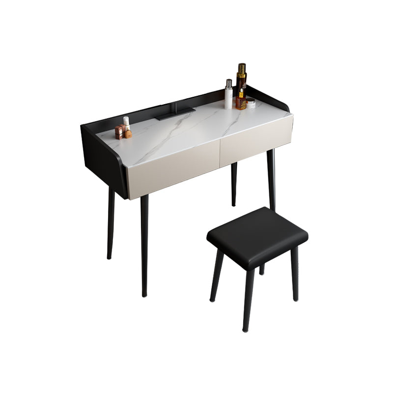 Contemporary Stone Makeup Dressing Table 2-Drawer Vanity Table Set Makeup Vanity & Stools 31"L x 17"W x 31"H Khaki-White Clearhalo 'Bedroom Furniture' 'furn' 'furn_makeup_vanities' 'Furniture' 'Makeup Vanities' 'makeup_vanities' 5631756