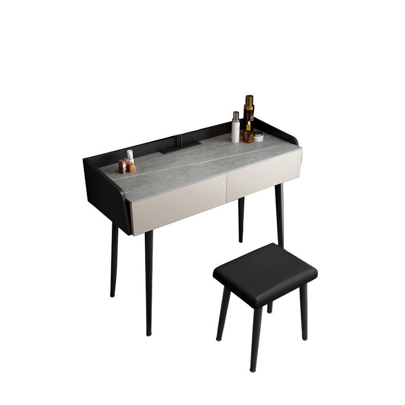 Contemporary Stone Makeup Dressing Table 2-Drawer Vanity Table Set Makeup Vanity & Stools 31"L x 17"W x 31"H Gray-Khaki Clearhalo 'Bedroom Furniture' 'furn' 'furn_makeup_vanities' 'Furniture' 'Makeup Vanities' 'makeup_vanities' 5631758