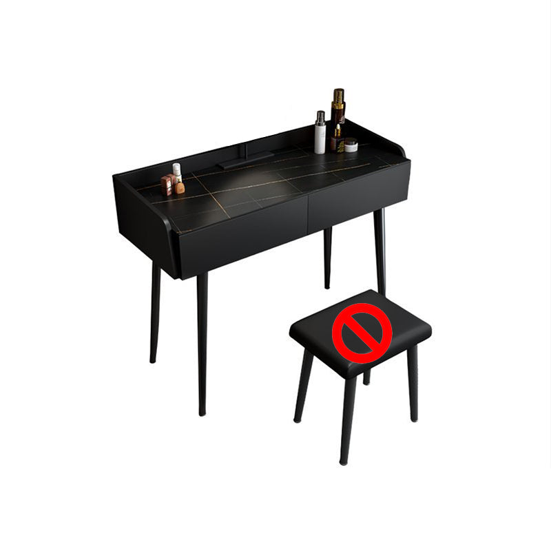Contemporary Stone Makeup Dressing Table 2-Drawer Vanity Table Set Makeup Vanity 35.4"L x 16.5"W x 31.5"H Black Clearhalo 'Bedroom Furniture' 'furn' 'furn_makeup_vanities' 'Furniture' 'Makeup Vanities' 'makeup_vanities' 5631765