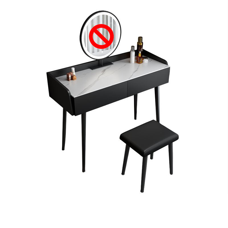 Contemporary Stone Makeup Dressing Table 2-Drawer Vanity Table Set Makeup Vanity & Stools 35.4"L x 16.5"W x 31.5"H Black-White Clearhalo 'Bedroom Furniture' 'furn' 'furn_makeup_vanities' 'Furniture' 'Makeup Vanities' 'makeup_vanities' 5631766