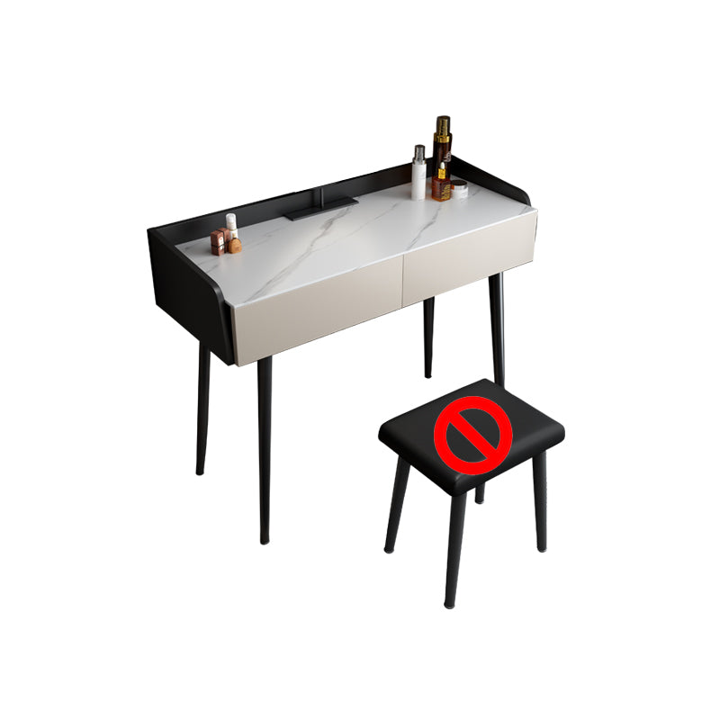 Contemporary Stone Makeup Dressing Table 2-Drawer Vanity Table Set Makeup Vanity 35.4"L x 16.5"W x 31.5"H Khaki-White Clearhalo 'Bedroom Furniture' 'furn' 'furn_makeup_vanities' 'Furniture' 'Makeup Vanities' 'makeup_vanities' 5631768