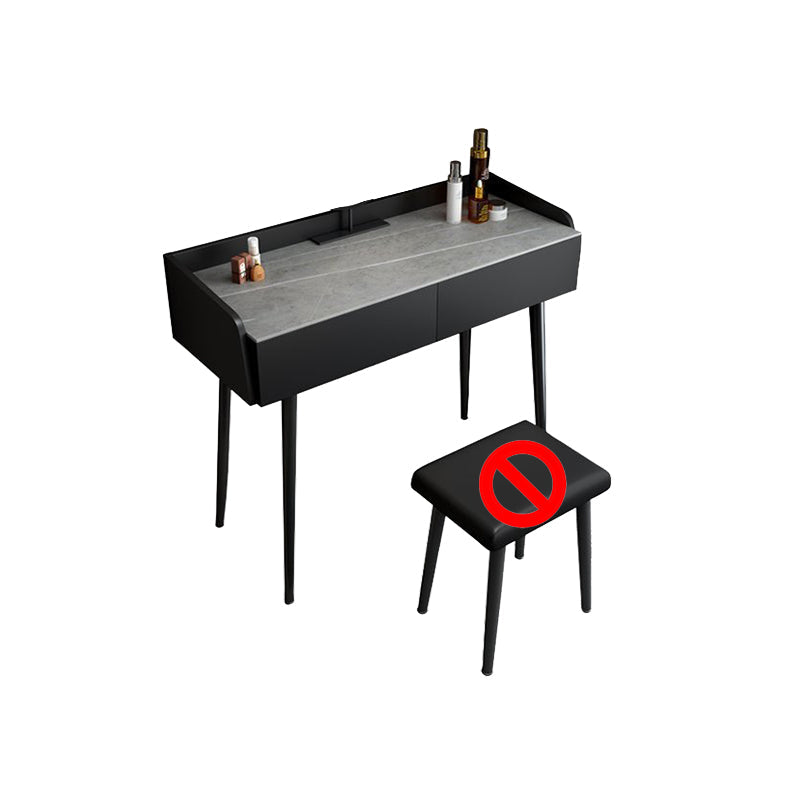 Contemporary Stone Makeup Dressing Table 2-Drawer Vanity Table Set Makeup Vanity 31"L x 17"W x 31"H Black Gray Clearhalo 'Bedroom Furniture' 'furn' 'furn_makeup_vanities' 'Furniture' 'Makeup Vanities' 'makeup_vanities' 5631771