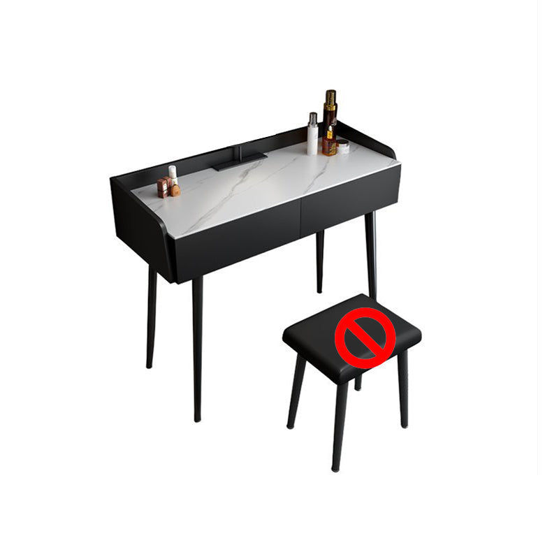 Contemporary Stone Makeup Dressing Table 2-Drawer Vanity Table Set Makeup Vanity 31"L x 17"W x 31"H Black-White Clearhalo 'Bedroom Furniture' 'furn' 'furn_makeup_vanities' 'Furniture' 'Makeup Vanities' 'makeup_vanities' 5631774