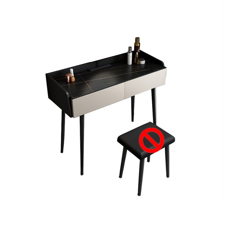 Contemporary Stone Makeup Dressing Table 2-Drawer Vanity Table Set Makeup Vanity 31"L x 17"W x 31"H Black Khaki Clearhalo 'Bedroom Furniture' 'furn' 'furn_makeup_vanities' 'Furniture' 'Makeup Vanities' 'makeup_vanities' 5631775