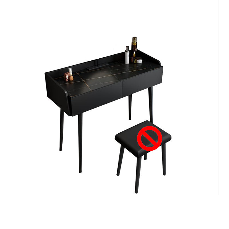 Contemporary Stone Makeup Dressing Table 2-Drawer Vanity Table Set Makeup Vanity 31"L x 17"W x 31"H Black Clearhalo 'Bedroom Furniture' 'furn' 'furn_makeup_vanities' 'Furniture' 'Makeup Vanities' 'makeup_vanities' 5631776