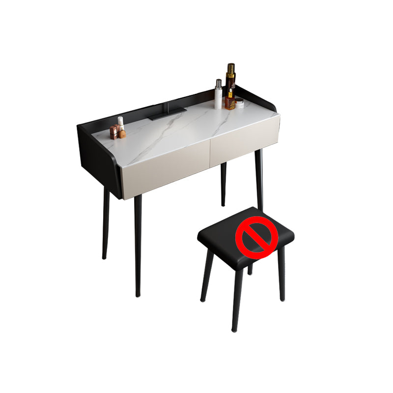 Contemporary Stone Makeup Dressing Table 2-Drawer Vanity Table Set Makeup Vanity 31"L x 17"W x 31"H Khaki-White Clearhalo 'Bedroom Furniture' 'furn' 'furn_makeup_vanities' 'Furniture' 'Makeup Vanities' 'makeup_vanities' 5631777