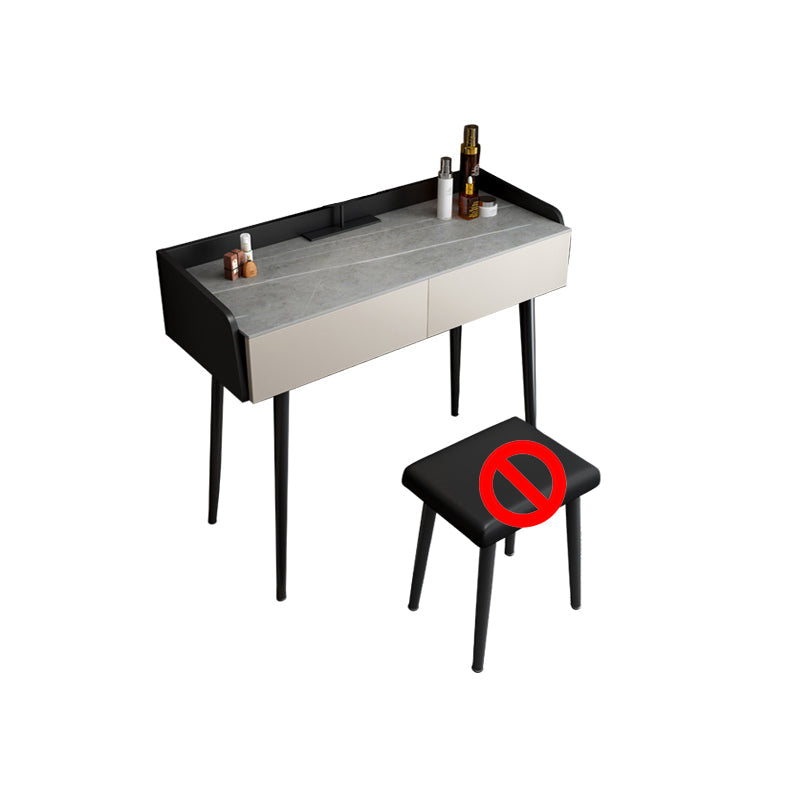 Contemporary Stone Makeup Dressing Table 2-Drawer Vanity Table Set Makeup Vanity 31"L x 17"W x 31"H Gray-Khaki Clearhalo 'Bedroom Furniture' 'furn' 'furn_makeup_vanities' 'Furniture' 'Makeup Vanities' 'makeup_vanities' 5631778