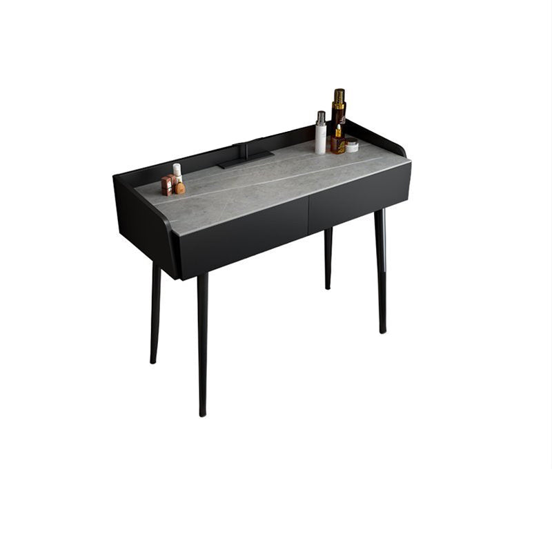 Contemporary Stone Makeup Dressing Table 2-Drawer Vanity Table Set Makeup Vanity 39"L x 17"W x 31"H Black Gray Clearhalo 'Bedroom Furniture' 'furn' 'furn_makeup_vanities' 'Furniture' 'Makeup Vanities' 'makeup_vanities' 5631779