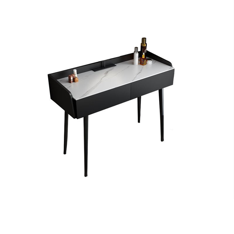 Contemporary Stone Makeup Dressing Table 2-Drawer Vanity Table Set Makeup Vanity 39"L x 17"W x 31"H Black-White Clearhalo 'Bedroom Furniture' 'furn' 'furn_makeup_vanities' 'Furniture' 'Makeup Vanities' 'makeup_vanities' 5631780