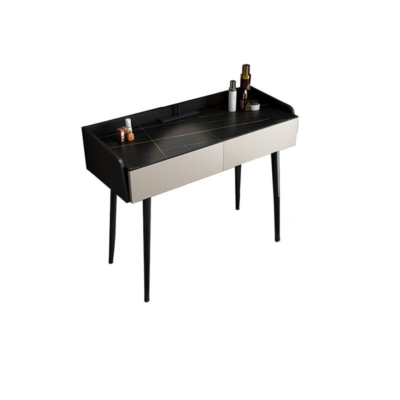 Contemporary Stone Makeup Dressing Table 2-Drawer Vanity Table Set Makeup Vanity 39"L x 17"W x 31"H Black Khaki Clearhalo 'Bedroom Furniture' 'furn' 'furn_makeup_vanities' 'Furniture' 'Makeup Vanities' 'makeup_vanities' 5631781