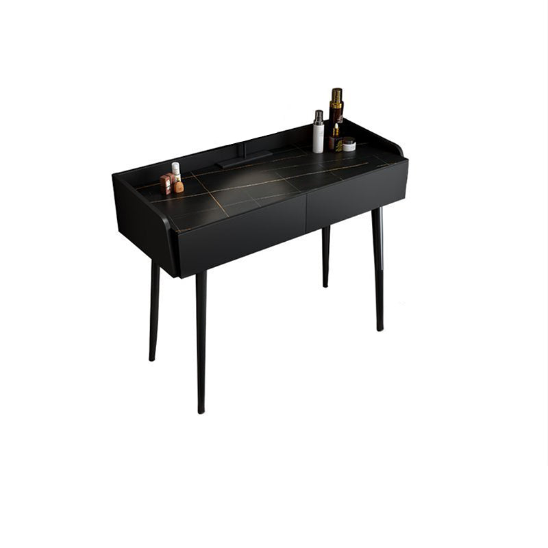Contemporary Stone Makeup Dressing Table 2-Drawer Vanity Table Set Makeup Vanity 39"L x 17"W x 31"H Black Clearhalo 'Bedroom Furniture' 'furn' 'furn_makeup_vanities' 'Furniture' 'Makeup Vanities' 'makeup_vanities' 5631782