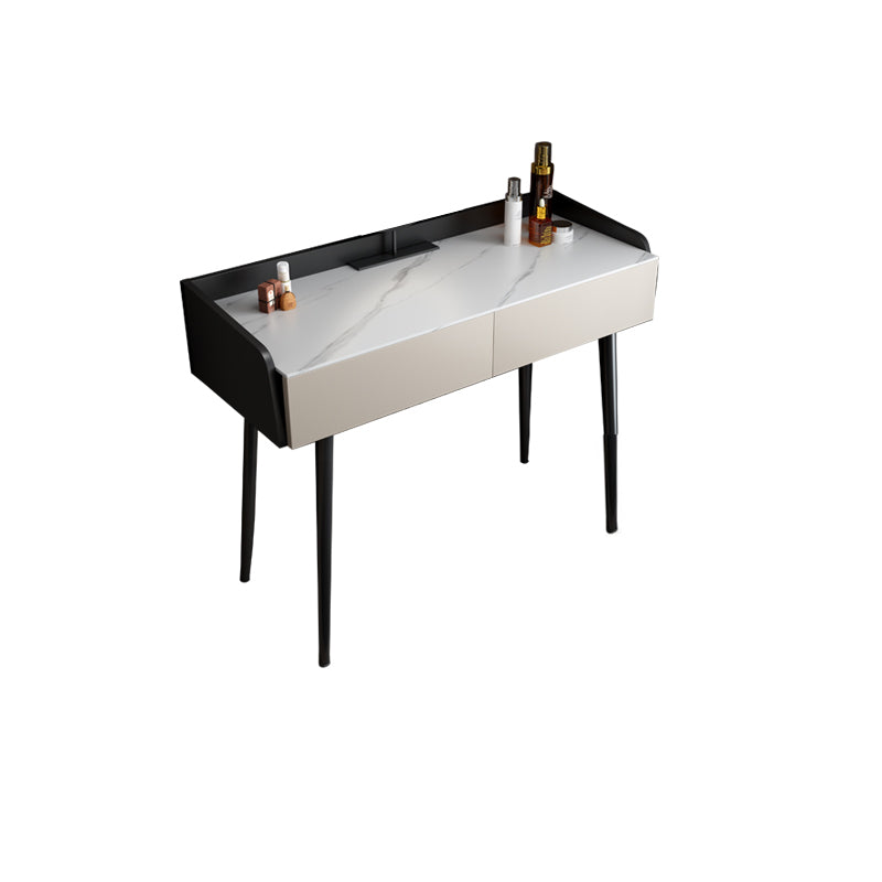 Contemporary Stone Makeup Dressing Table 2-Drawer Vanity Table Set Makeup Vanity 39"L x 17"W x 31"H Khaki-White Clearhalo 'Bedroom Furniture' 'furn' 'furn_makeup_vanities' 'Furniture' 'Makeup Vanities' 'makeup_vanities' 5631783