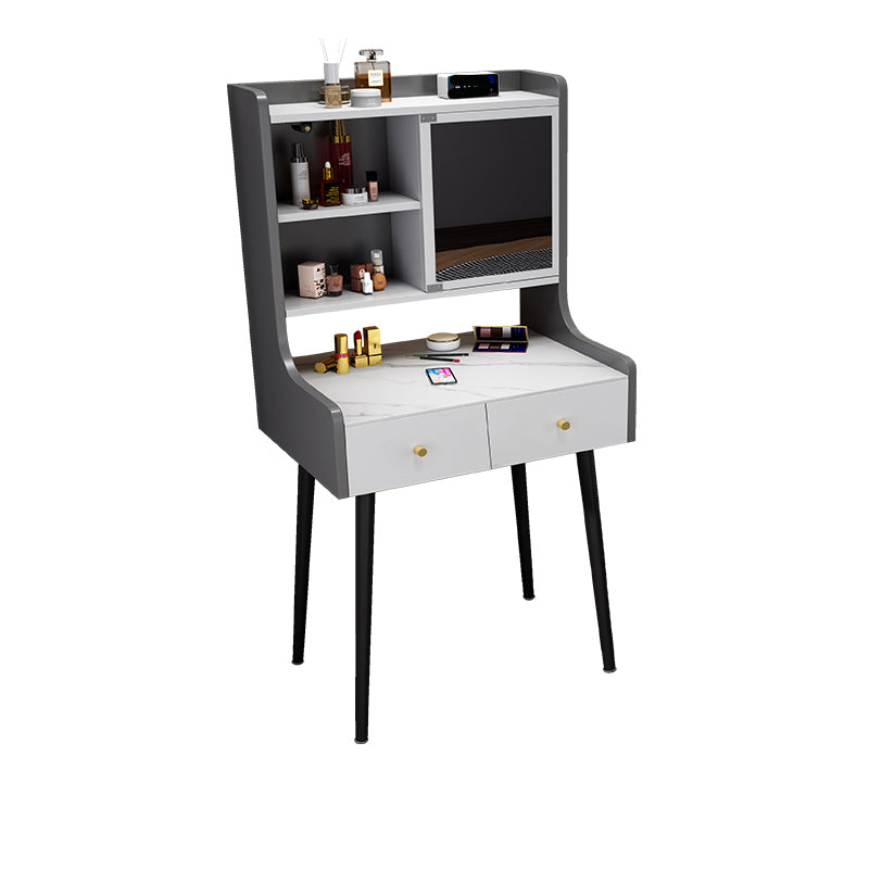 1-Drawer Stone Top Vanity Set Contemporary 35.15" H Makeup Dressing Table Makeup Vanity 27.5"L x 18"W x 53"H Gray-White Clearhalo 'Bedroom Furniture' 'furn' 'furn_makeup_vanities' 'Furniture' 'Makeup Vanities' 'makeup_vanities' 5631790
