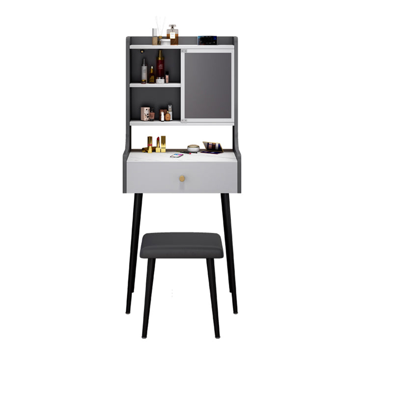 1-Drawer Stone Top Vanity Set Contemporary 35.15" H Makeup Dressing Table Makeup Vanity & Stools 20"L x 18"W x 53"H Gray-White Clearhalo 'Bedroom Furniture' 'furn' 'furn_makeup_vanities' 'Furniture' 'Makeup Vanities' 'makeup_vanities' 5631794