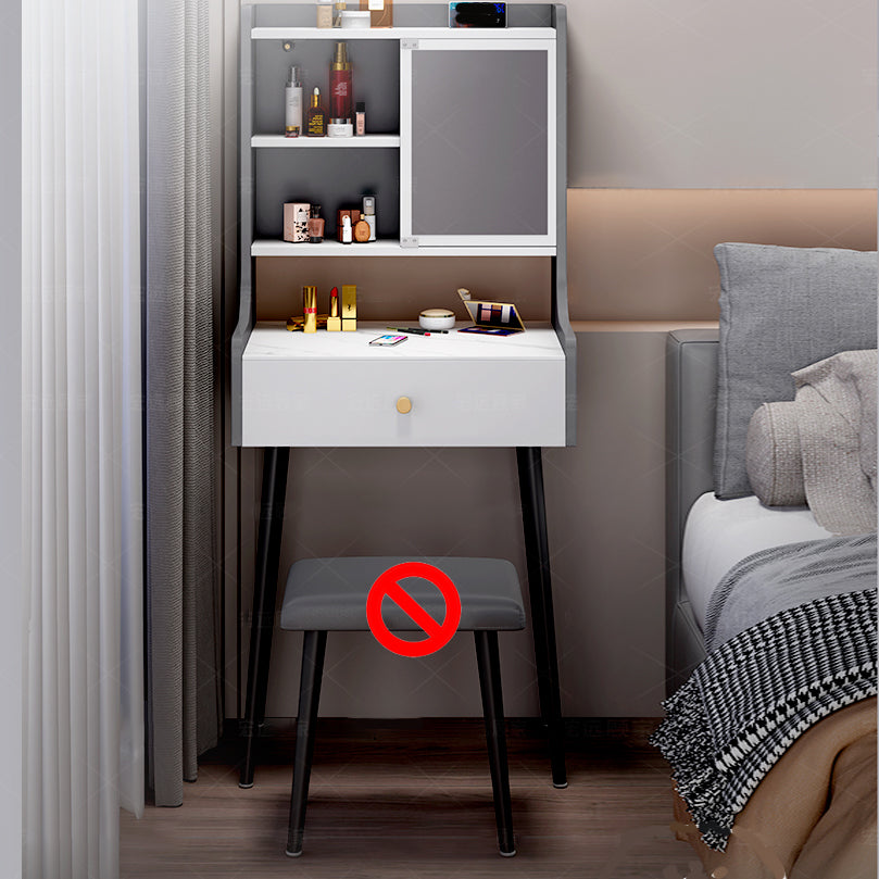 1-Drawer Stone Top Vanity Set Contemporary 35.15" H Makeup Dressing Table Makeup Vanity 20"L x 18"W x 53"H Gray-White Clearhalo 'Bedroom Furniture' 'furn' 'furn_makeup_vanities' 'Furniture' 'Makeup Vanities' 'makeup_vanities' 5631795