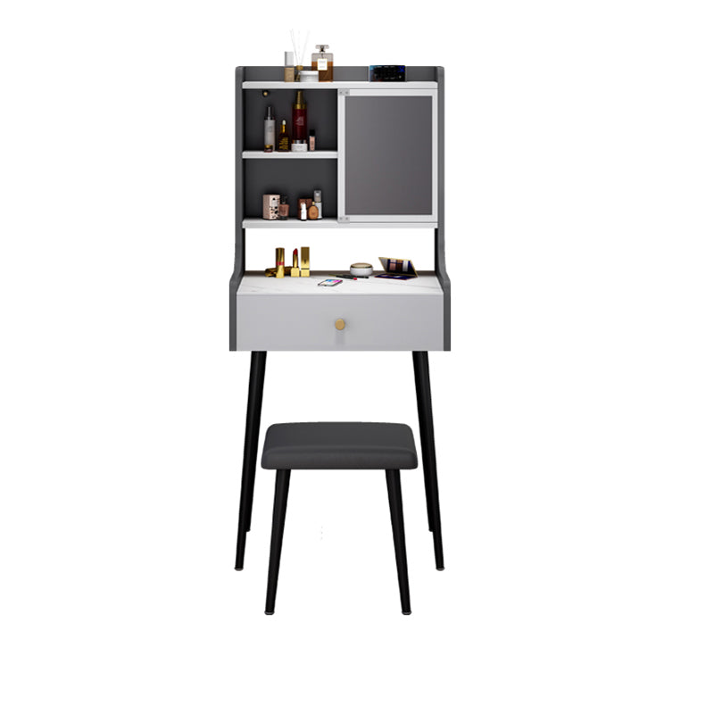 1-Drawer Stone Top Vanity Set Contemporary 35.15" H Makeup Dressing Table Makeup Vanity & Stools 24"L x 18"W x 53"H Gray-White Clearhalo 'Bedroom Furniture' 'furn' 'furn_makeup_vanities' 'Furniture' 'Makeup Vanities' 'makeup_vanities' 5631796