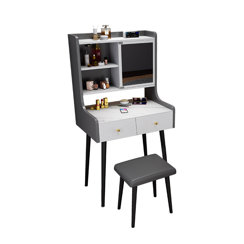 1-Drawer Stone Top Vanity Set Contemporary 35.15" H Makeup Dressing Table Makeup Vanity & Stools 27.5"L x 18"W x 53"H Gray-White Clearhalo 'Bedroom Furniture' 'furn' 'furn_makeup_vanities' 'Furniture' 'Makeup Vanities' 'makeup_vanities' 5631798