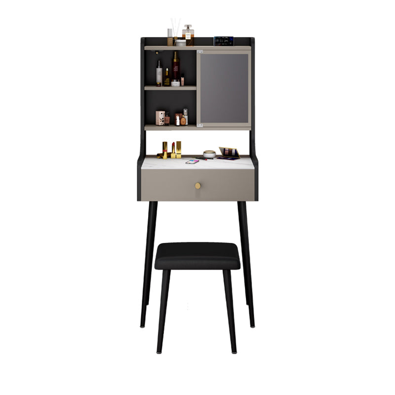 1-Drawer Stone Top Vanity Set Contemporary 35.15" H Makeup Dressing Table Makeup Vanity & Stools 20"L x 18"W x 53"H Black Clearhalo 'Bedroom Furniture' 'furn' 'furn_makeup_vanities' 'Furniture' 'Makeup Vanities' 'makeup_vanities' 5631799