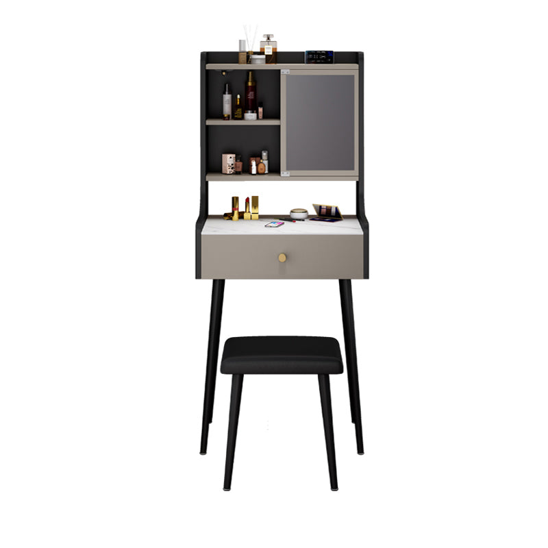 1-Drawer Stone Top Vanity Set Contemporary 35.15" H Makeup Dressing Table Makeup Vanity & Stools 24"L x 18"W x 53"H Black Clearhalo 'Bedroom Furniture' 'furn' 'furn_makeup_vanities' 'Furniture' 'Makeup Vanities' 'makeup_vanities' 5631801