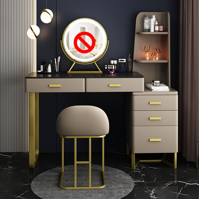 5-Drawer Glam Stone Makeup Dressing Table Stool Set - 51.18" H