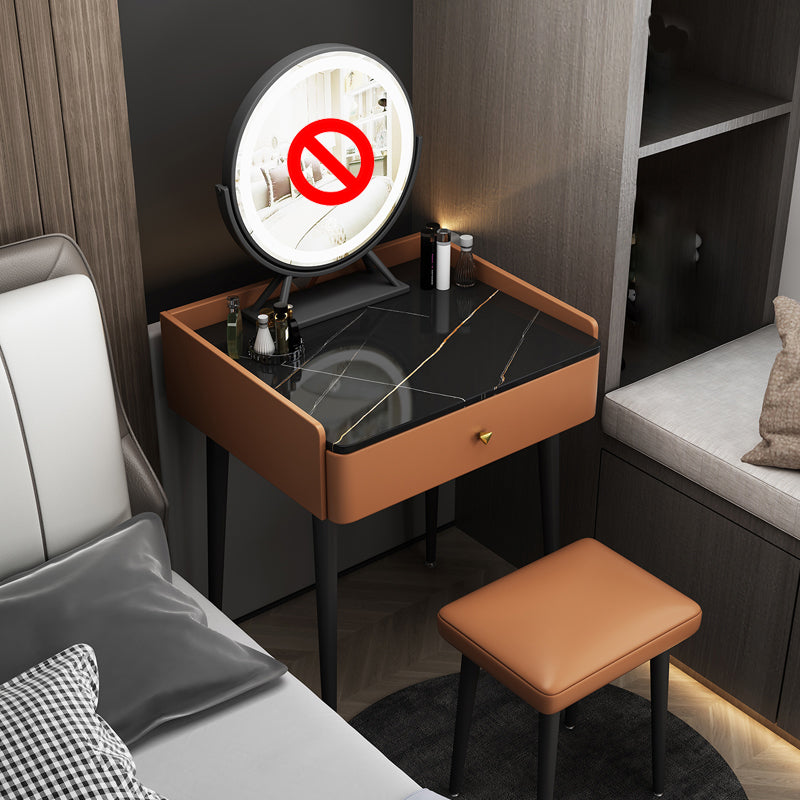 Vanity Stone/Wood Makeup Dressing Table Stool Set Black/ White Top - 31.1" H