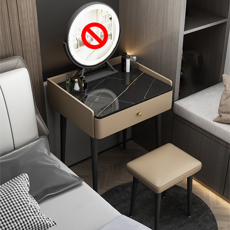 Vanity Stone/Wood Makeup Dressing Table Stool Set Black/ White Top - 31.1" H