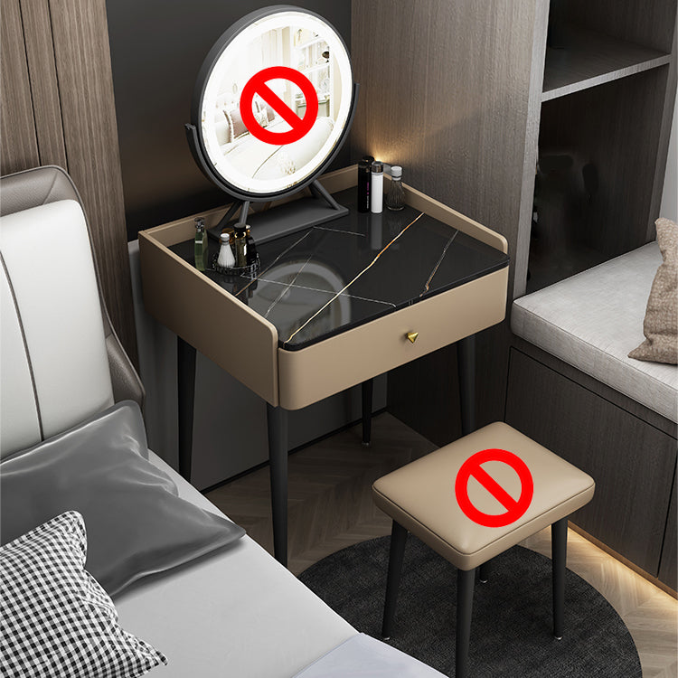 Vanity Stone/Wood Makeup Dressing Table Stool Set Black/ White Top - 31.1" H