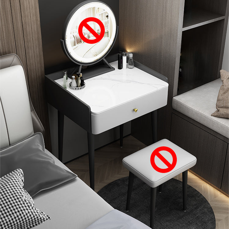 Vanity Stone/Wood Makeup Dressing Table Stool Set Black/ White Top - 31.1" H