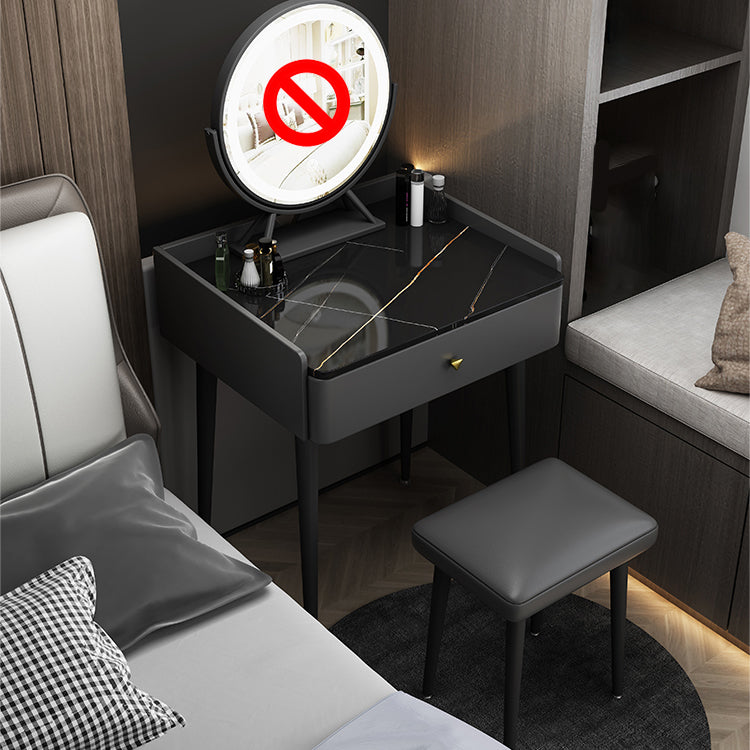 Vanity Stone/Wood Makeup Dressing Table Stool Set Black/ White Top - 31.1" H