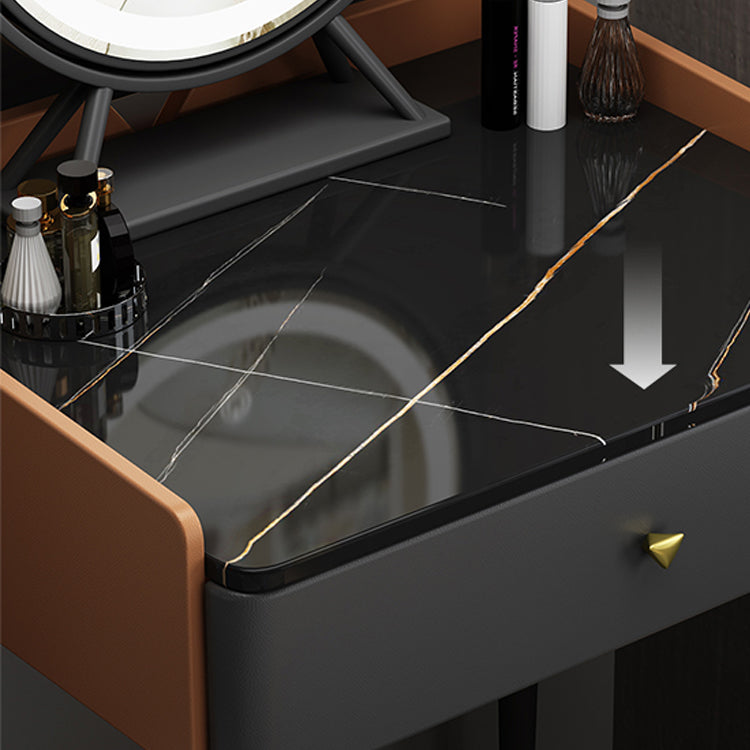 Vanity Stone/Wood Makeup Dressing Table Stool Set Black/ White Top - 31.1" H