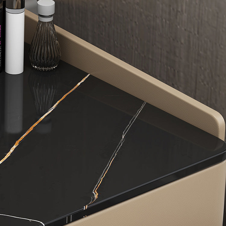 Vanity Stone/Wood Makeup Dressing Table Stool Set Black/ White Top - 31.1" H