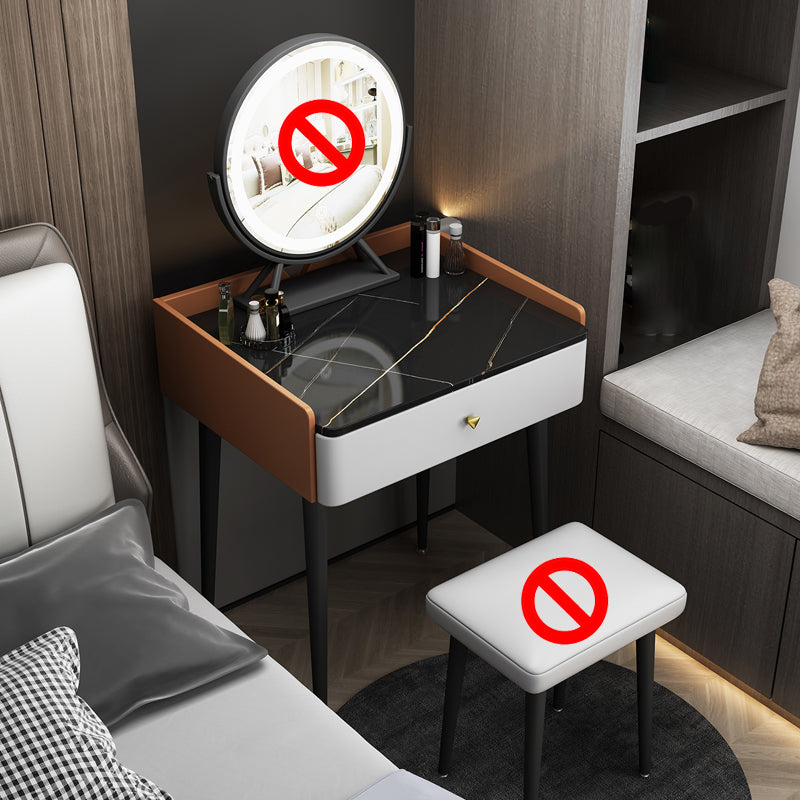 Vanity Stone/Wood Makeup Dressing Table Stool Set Black/ White Top - 31.1" H