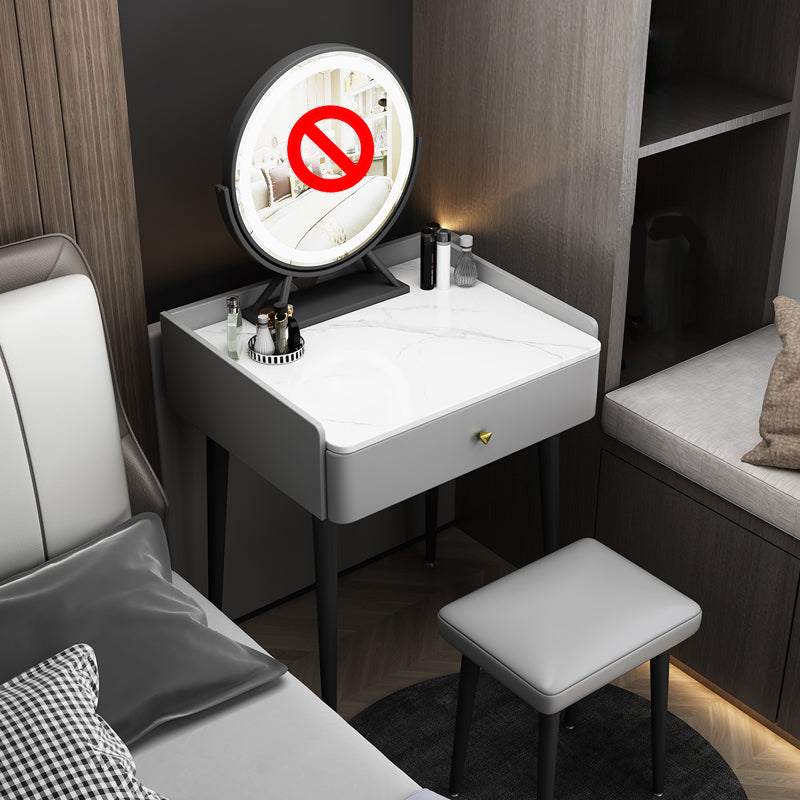 Vanity Stone/Wood Makeup Dressing Table Stool Set Black/ White Top - 31.1" H