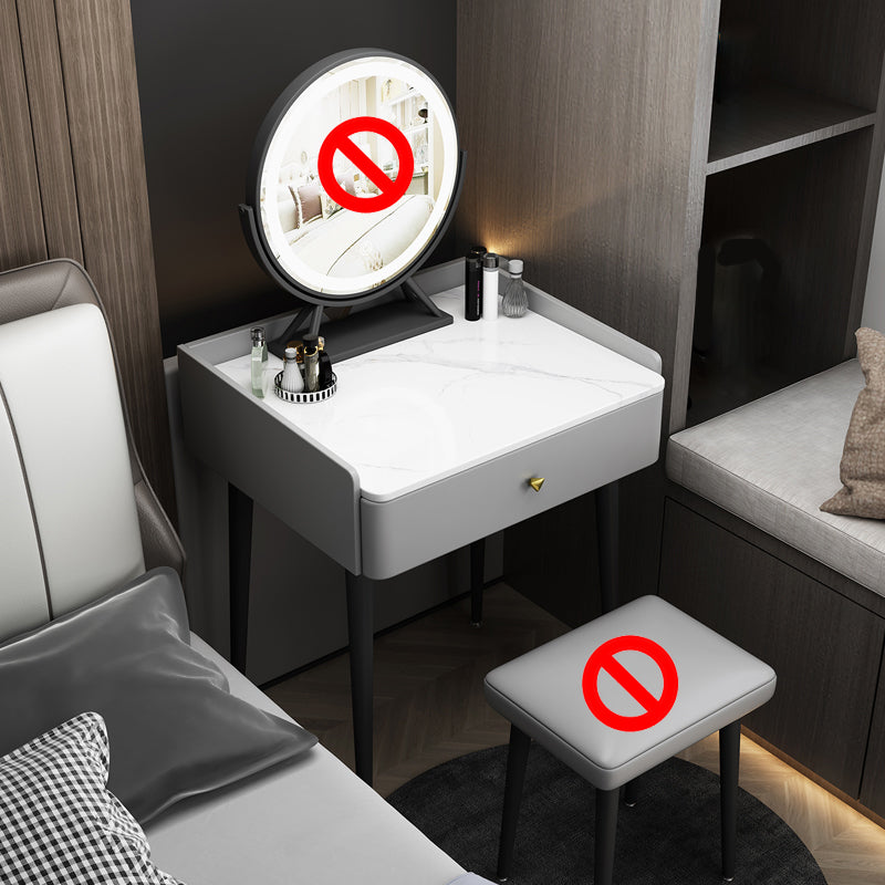 Vanity Stone/Wood Makeup Dressing Table Stool Set Black/ White Top - 31.1" H