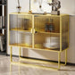 Glam Iron Credenza Striped Glass Doors 39.5"L Cabinets Dining Server for Living Room Gold Clearhalo 'buffet_sideboard' 'Buffets & Sideboards' 'furn' 'furn_buffet_sideboard' 'Furniture' 'Kitchen & Dining Furniture' 5632042