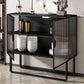 Glam Iron Credenza Striped Glass Doors 39.5"L Cabinets Dining Server for Living Room Clearhalo 'buffet_sideboard' 'Buffets & Sideboards' 'furn' 'furn_buffet_sideboard' 'Furniture' 'Kitchen & Dining Furniture' 5632046