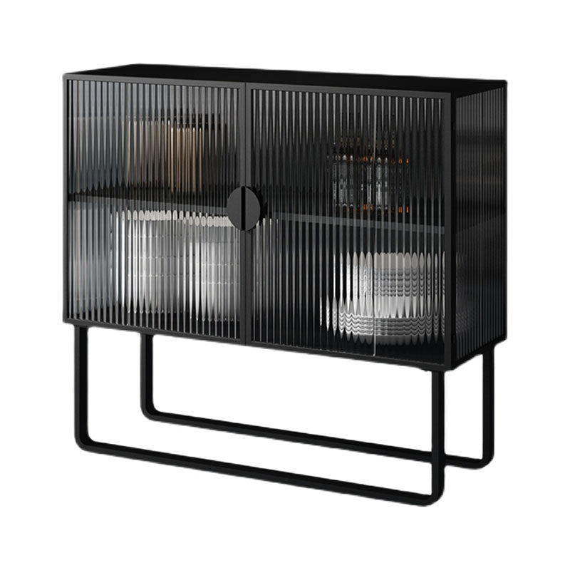 Glam Iron Credenza Striped Glass Doors 39.5"L Cabinets Dining Server for Living Room Clearhalo 'buffet_sideboard' 'Buffets & Sideboards' 'furn' 'furn_buffet_sideboard' 'Furniture' 'Kitchen & Dining Furniture' 5632047
