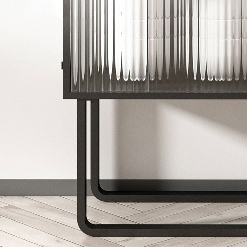 Glam Iron Credenza Striped Glass Doors 39.5"L Cabinets Dining Server for Living Room Clearhalo 'buffet_sideboard' 'Buffets & Sideboards' 'furn' 'furn_buffet_sideboard' 'Furniture' 'Kitchen & Dining Furniture' 5632048