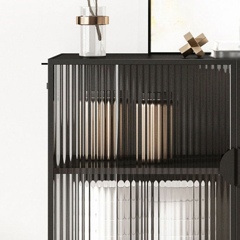 Glam Iron Credenza Striped Glass Doors 39.5"L Cabinets Dining Server for Living Room Clearhalo 'buffet_sideboard' 'Buffets & Sideboards' 'furn' 'furn_buffet_sideboard' 'Furniture' 'Kitchen & Dining Furniture' 5632050