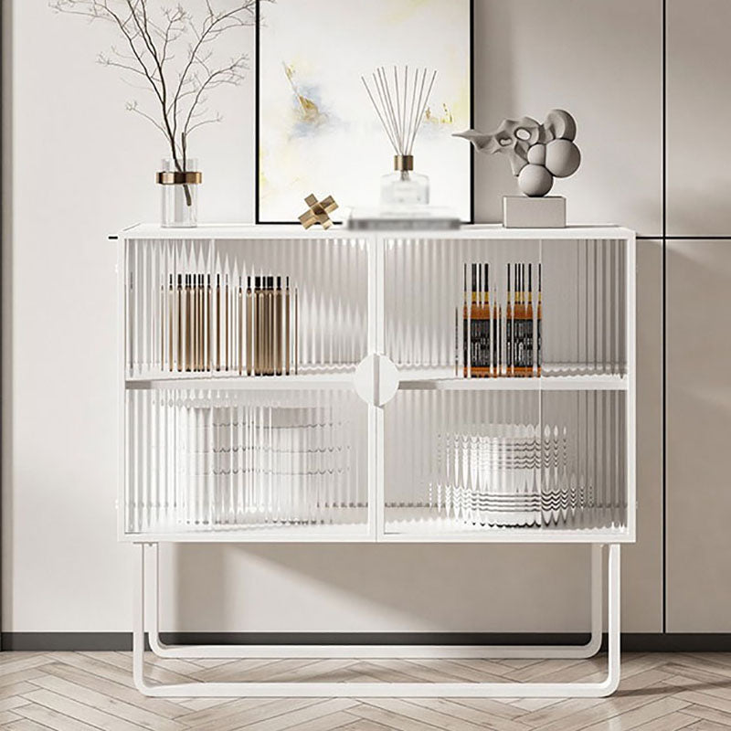 Glam Iron Credenza Striped Glass Doors 39.5"L Cabinets Dining Server for Living Room Clearhalo 'buffet_sideboard' 'Buffets & Sideboards' 'furn' 'furn_buffet_sideboard' 'Furniture' 'Kitchen & Dining Furniture' 5632053