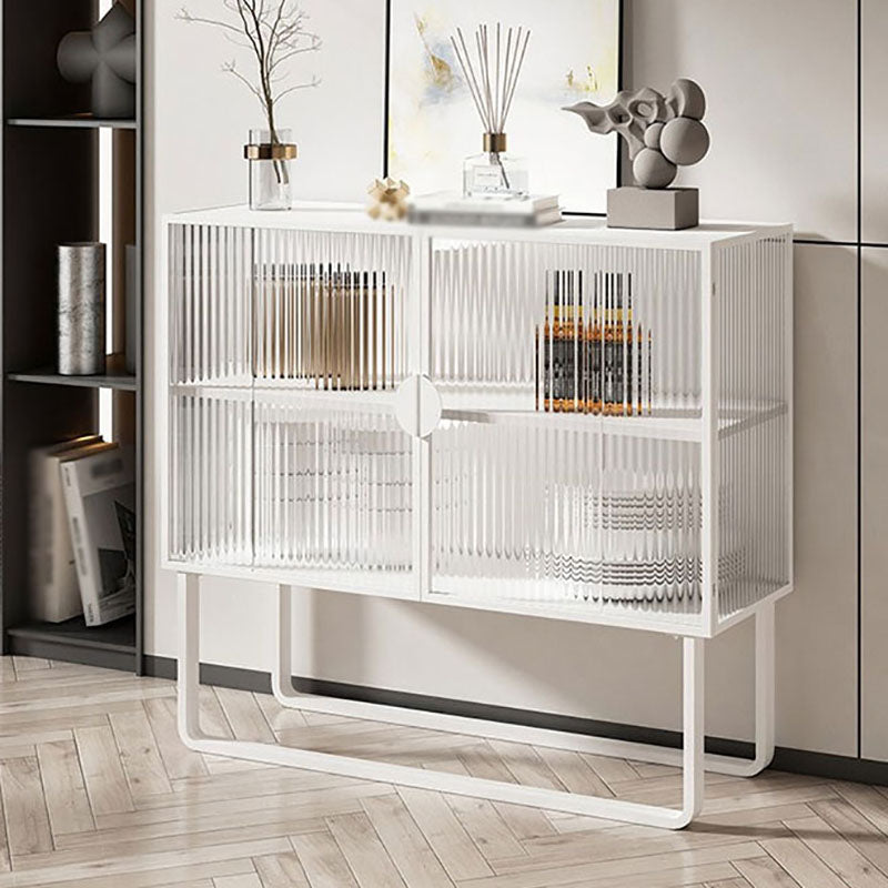 Glam Iron Credenza Striped Glass Doors 39.5"L Cabinets Dining Server for Living Room Clearhalo 'buffet_sideboard' 'Buffets & Sideboards' 'furn' 'furn_buffet_sideboard' 'Furniture' 'Kitchen & Dining Furniture' 5632054
