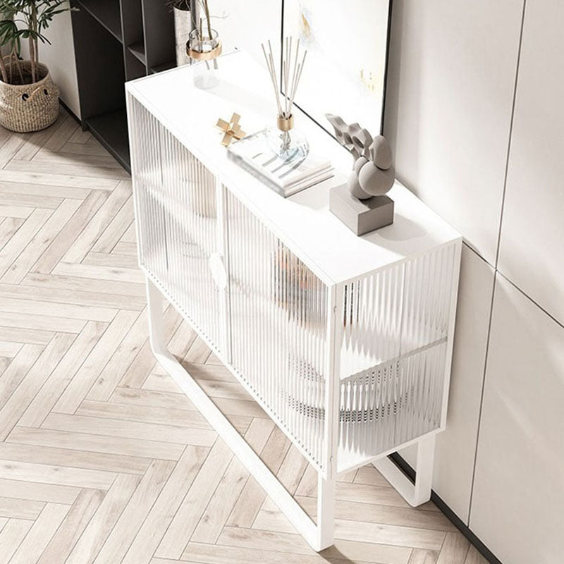 Glam Iron Credenza Striped Glass Doors 39.5"L Cabinets Dining Server for Living Room Clearhalo 'buffet_sideboard' 'Buffets & Sideboards' 'furn' 'furn_buffet_sideboard' 'Furniture' 'Kitchen & Dining Furniture' 5632055