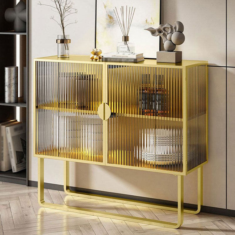 Glam Iron Credenza Striped Glass Doors 39.5"L Cabinets Dining Server for Living Room Clearhalo 'buffet_sideboard' 'Buffets & Sideboards' 'furn' 'furn_buffet_sideboard' 'Furniture' 'Kitchen & Dining Furniture' 5632057