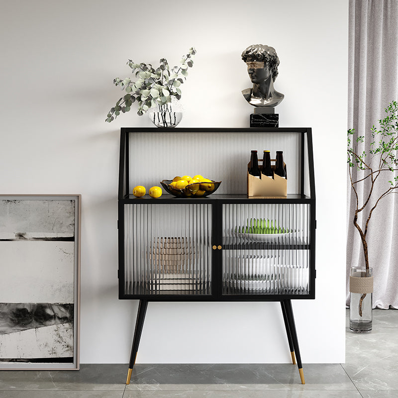 Server da pranzo in ferro nero moderno a strisce di vetro a strisce armadi Sideboard per soggiorno