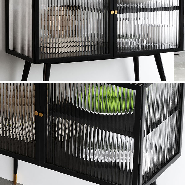 Server da pranzo in ferro nero moderno a strisce di vetro a strisce armadi Sideboard per soggiorno