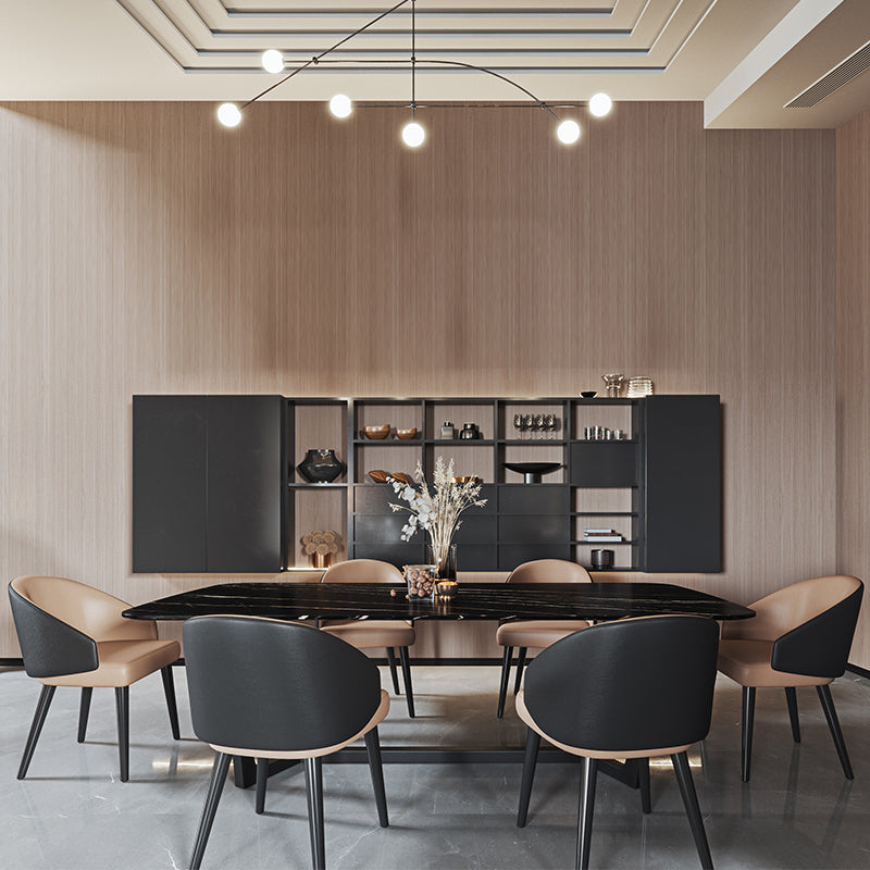 Industrial Sintered Stone Table for Restaurant Rectangle Black Table with Trestle Base Clearhalo 'Dining Tables & Seating' 'Dining Tables' 'dining_table' 'furn' 'furn_dining_table' 'Furniture' 'Kitchen & Dining Furniture' 5632383